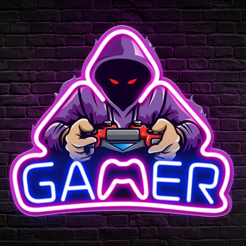 Kavaas Gamer Neon Sign front-view lit adds vibrant glow to your gaming setup.