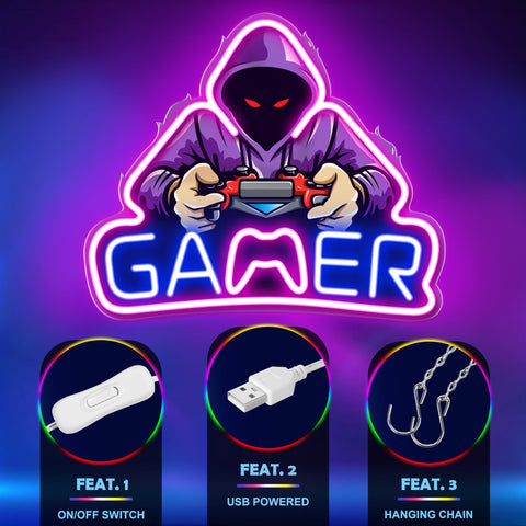 Kavaas Gamer Neon Sign USB plug offers easy plug-and-play placement.
