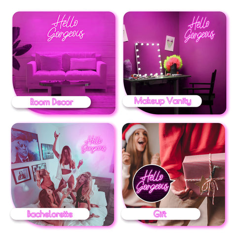 Kavaas Hello Gorgeous sign brightens girls' bedroom with vibrant pink hue