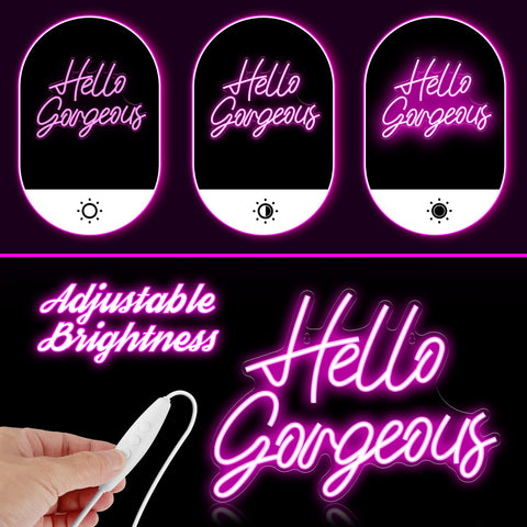 Kavaas Hello Gorgeous neon glow creates cozy ambiance in vanity or makeup area