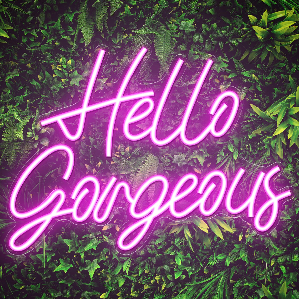 Kavaas Hello Gorgeous pink neon sign on wall enhances bedroom decor with vibrant glow
