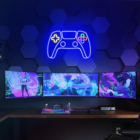 Kavaas neon controller sign brightens teen gaming room