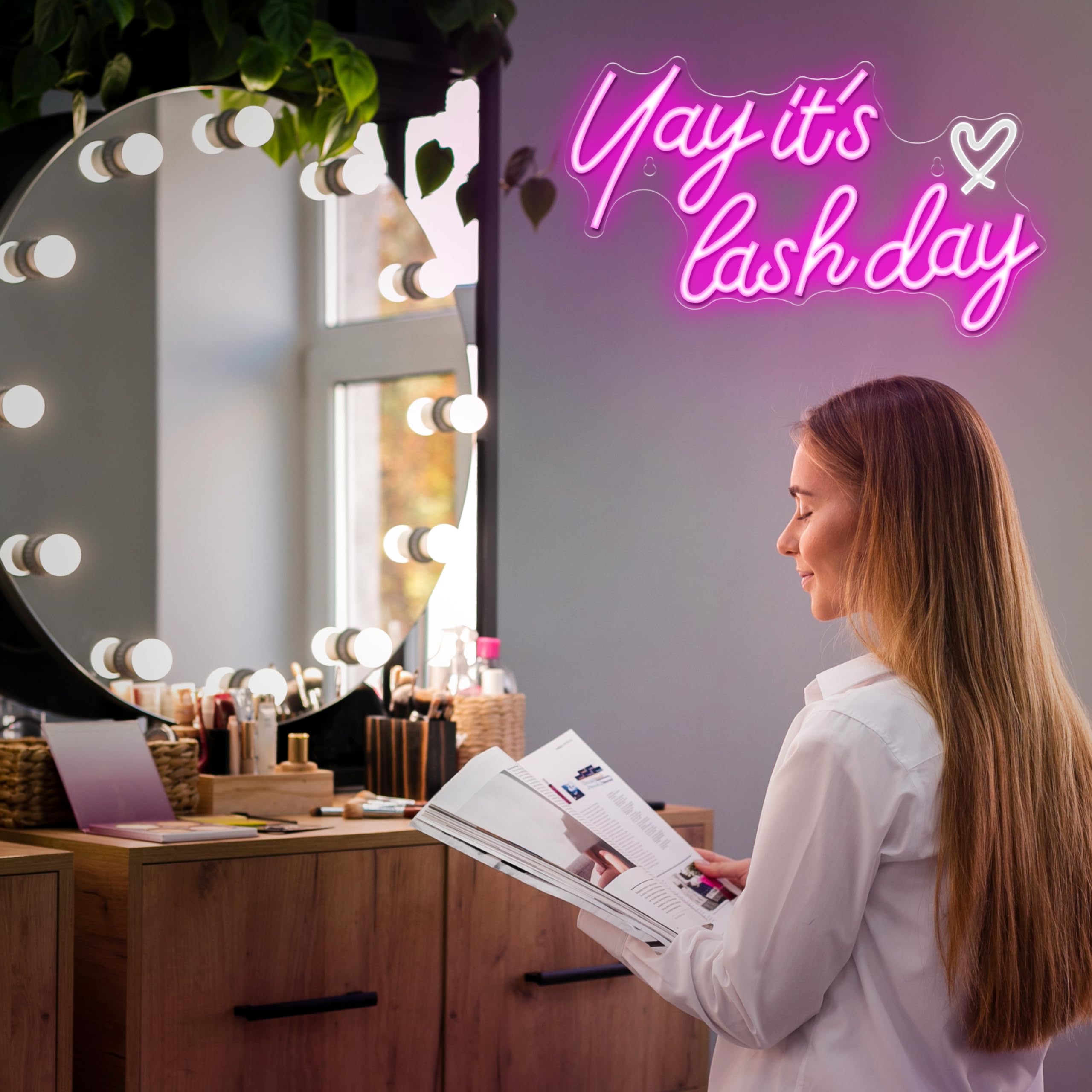 Kavaas Yay It's Lash Day neon sign backboard shows easy wall mounting