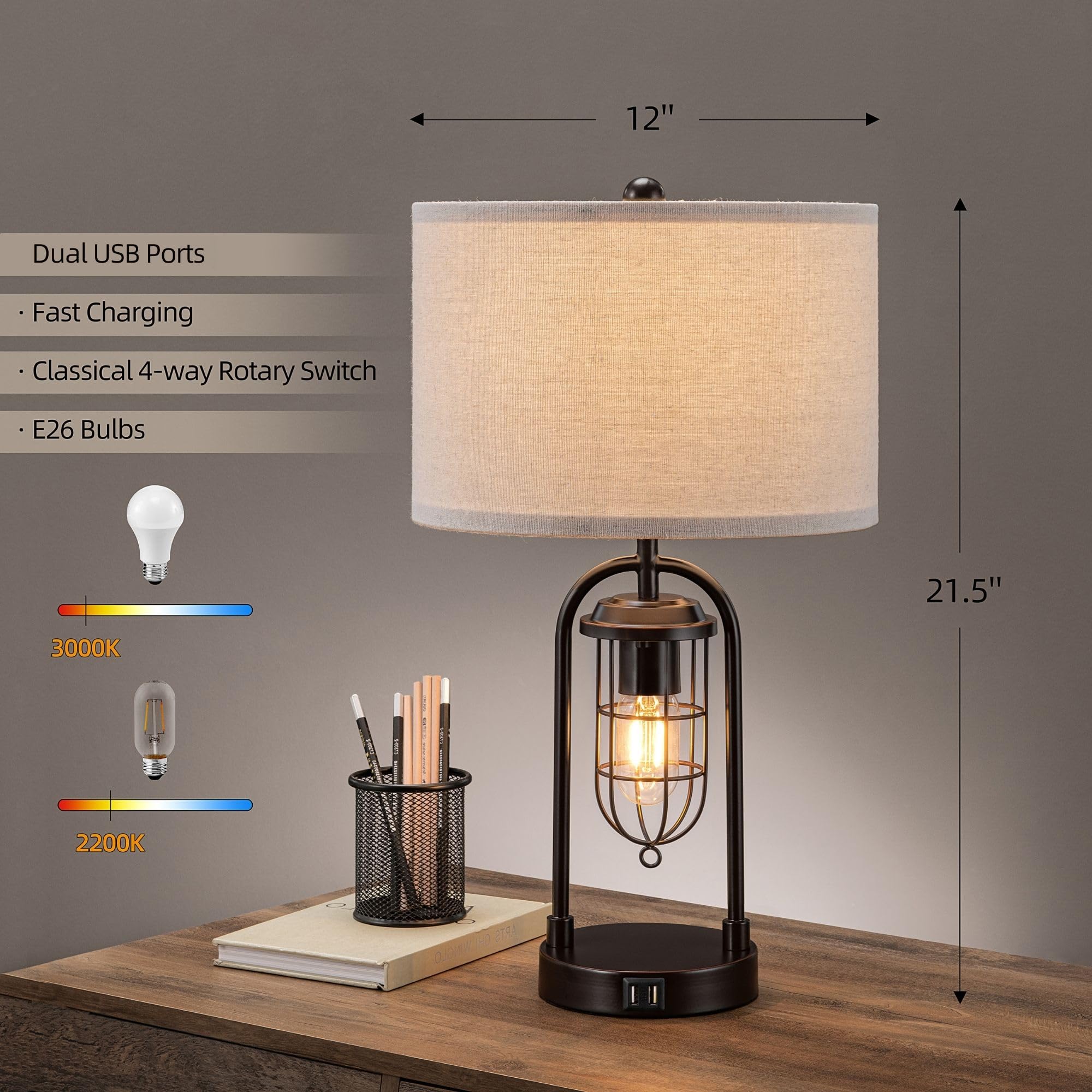 KAWOTI lamps with included A19 9.5W and T45 2W LED bulbs.