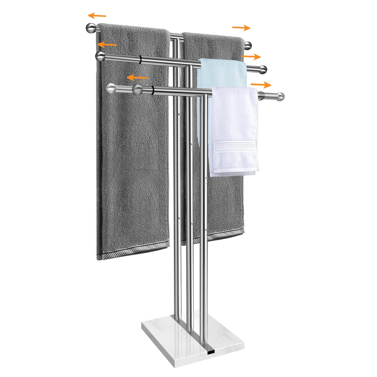 Kayfia 40-inch standing towel rack with weighted marble base for stability.