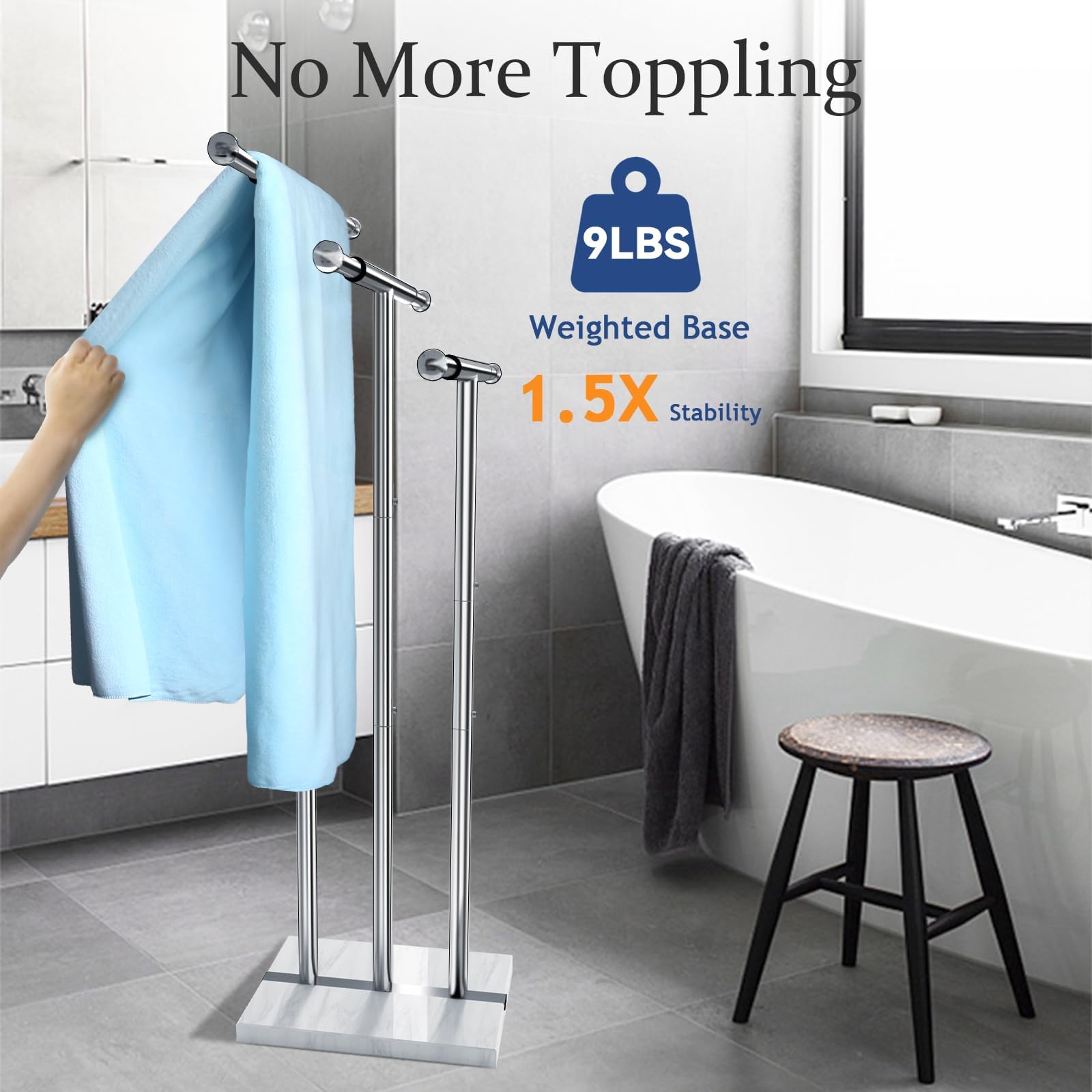 Kayfia adjustable-width towel rack fits narrow spaces and different towel sizes.