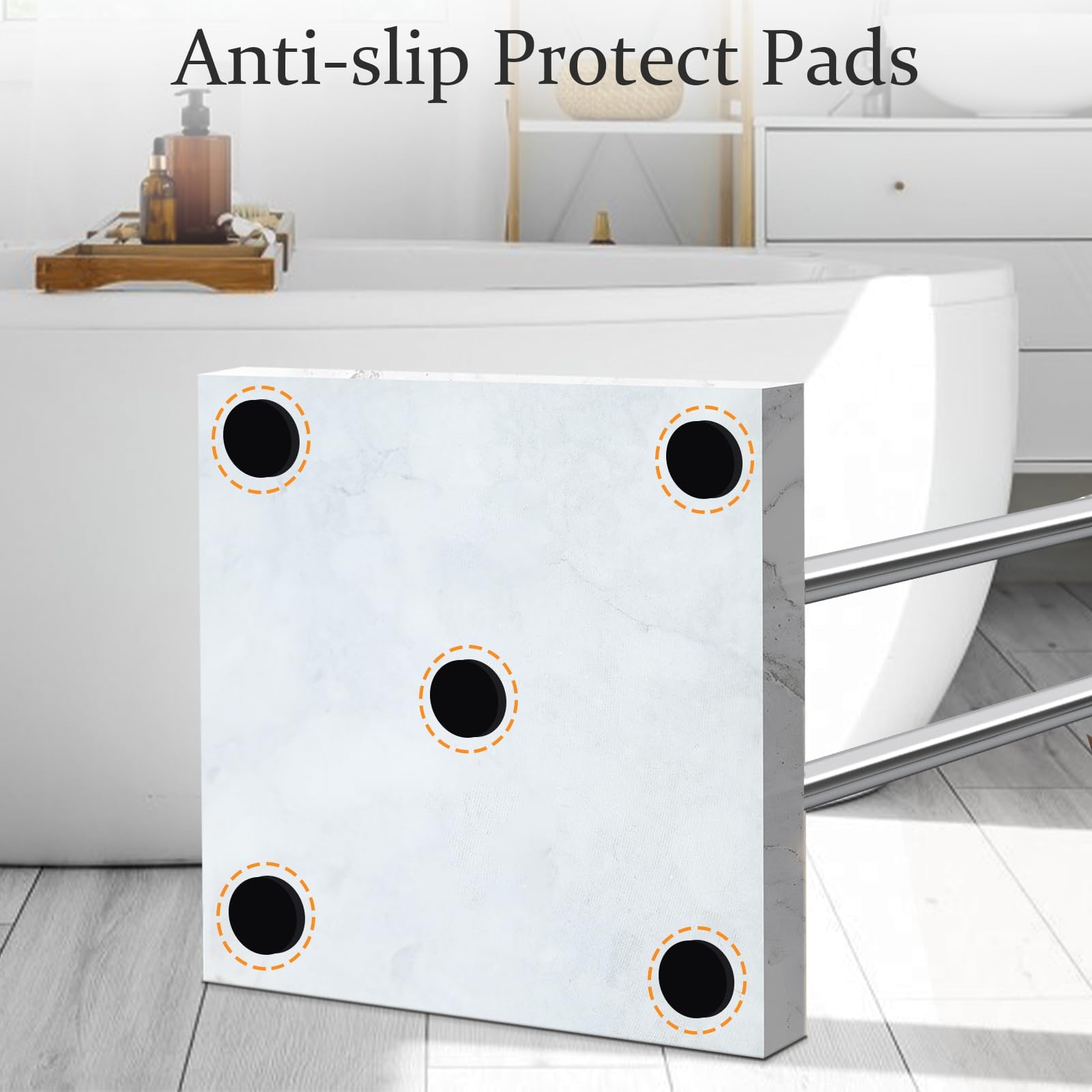 Kayfia towel rack includes anti-slip pads to protect floors and prevent slipping.