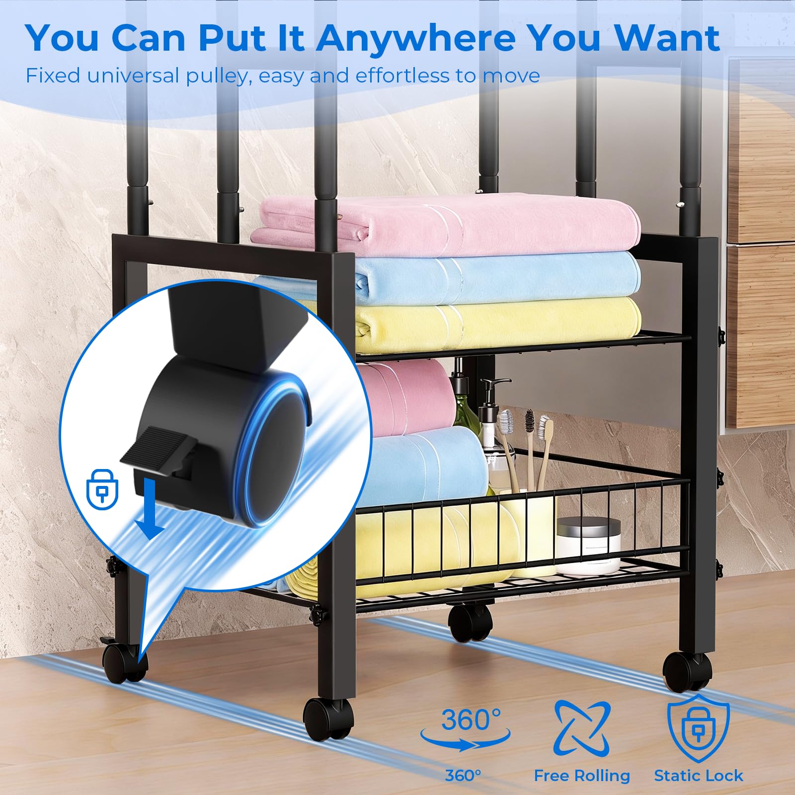 Kayfia towel rack demonstrates wide 4.9 inch spacing keeping towels dry and organized.