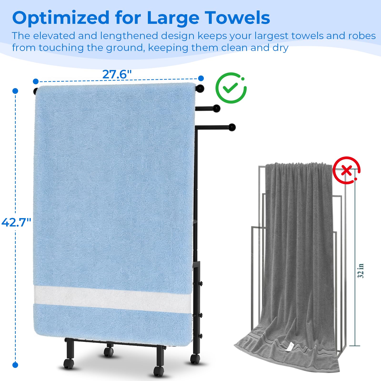 Kayfia towel rack with an H-shaped frame for stable, balanced support.