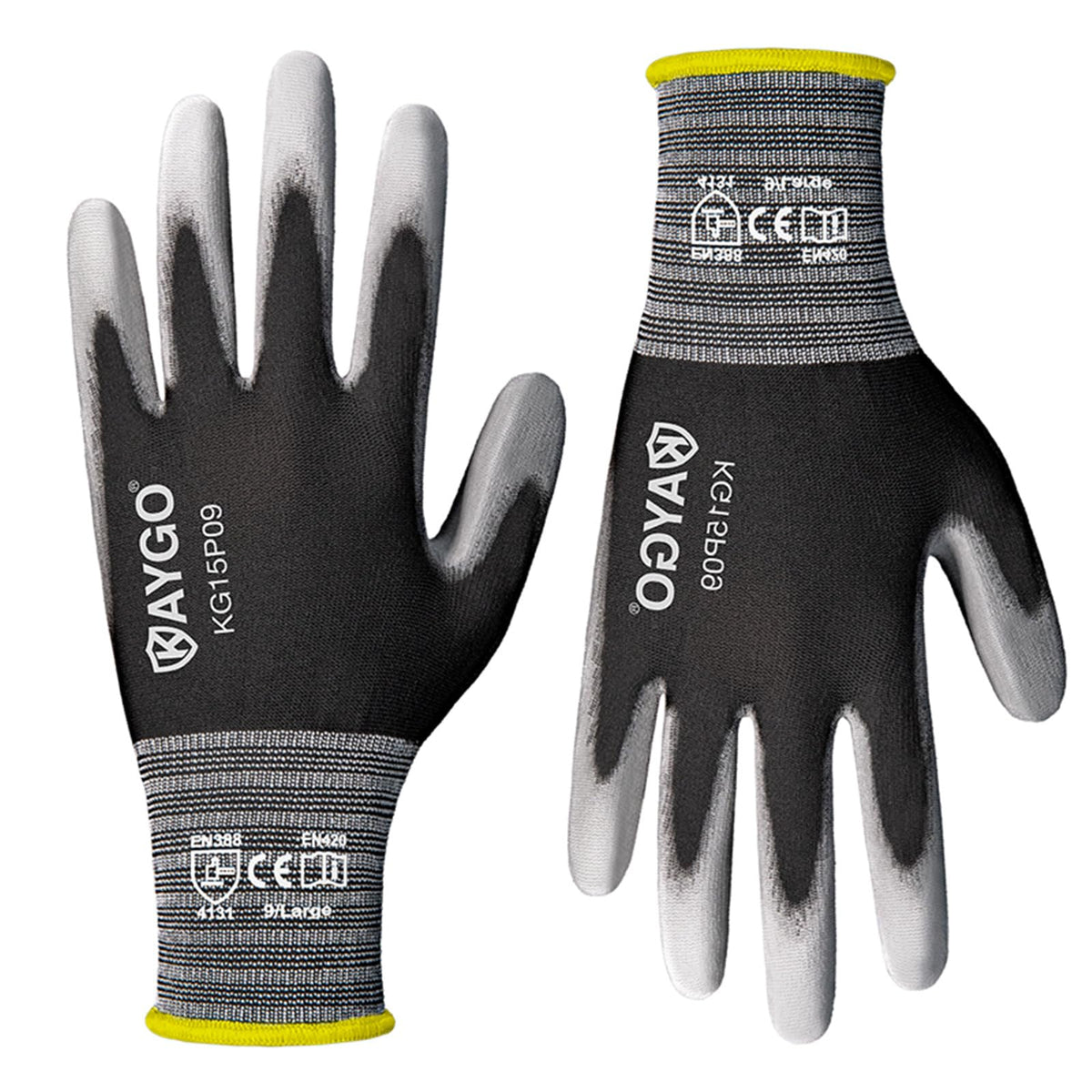 KAYGO KG15P PU-coated work gloves for durable grip in professional and DIY tasks.