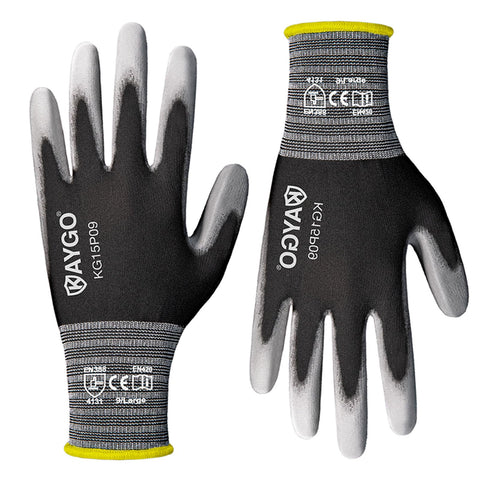 KAYGO KG15P PU-coated work gloves for durable grip in professional and DIY tasks.