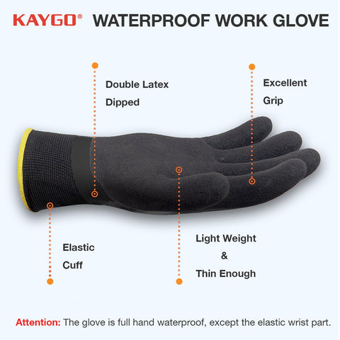 KAYGO gloves with sandy latex grip provide secure handling on slippery surfaces.