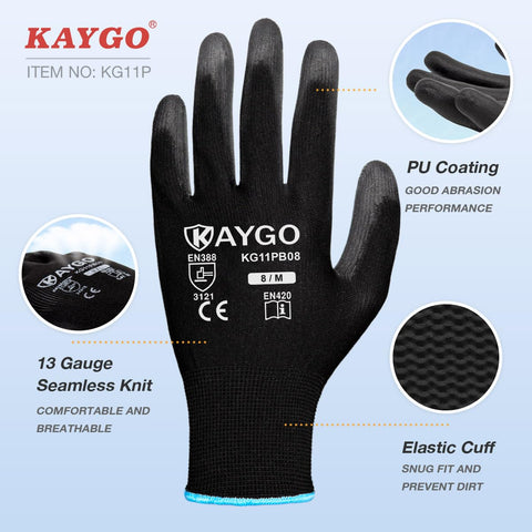 KAYGO seamless knit glove shell delivers comfort and dexterity for long wear.