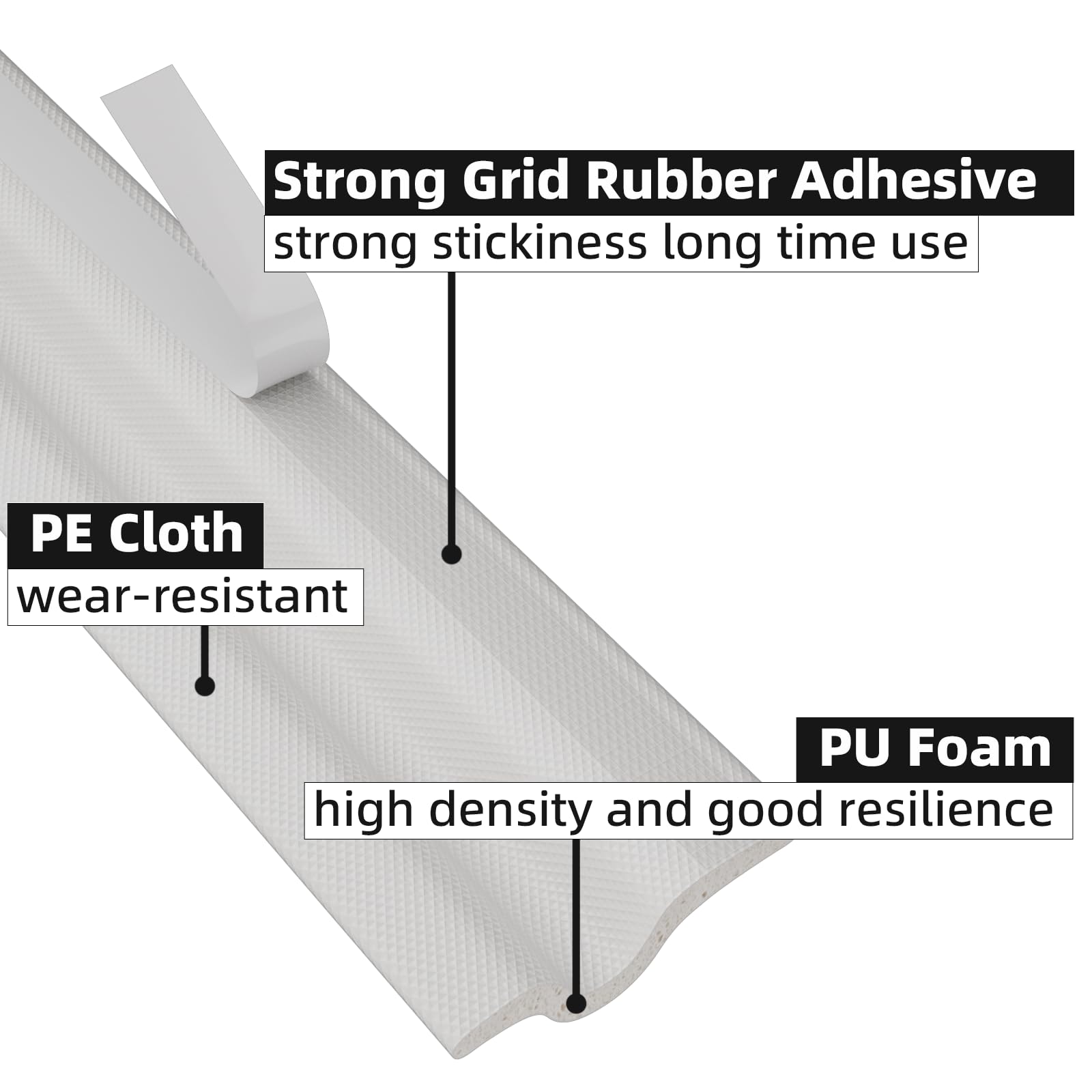 Kayleinster peel-and-stick back for fast, strong adhesion on clean surfaces.