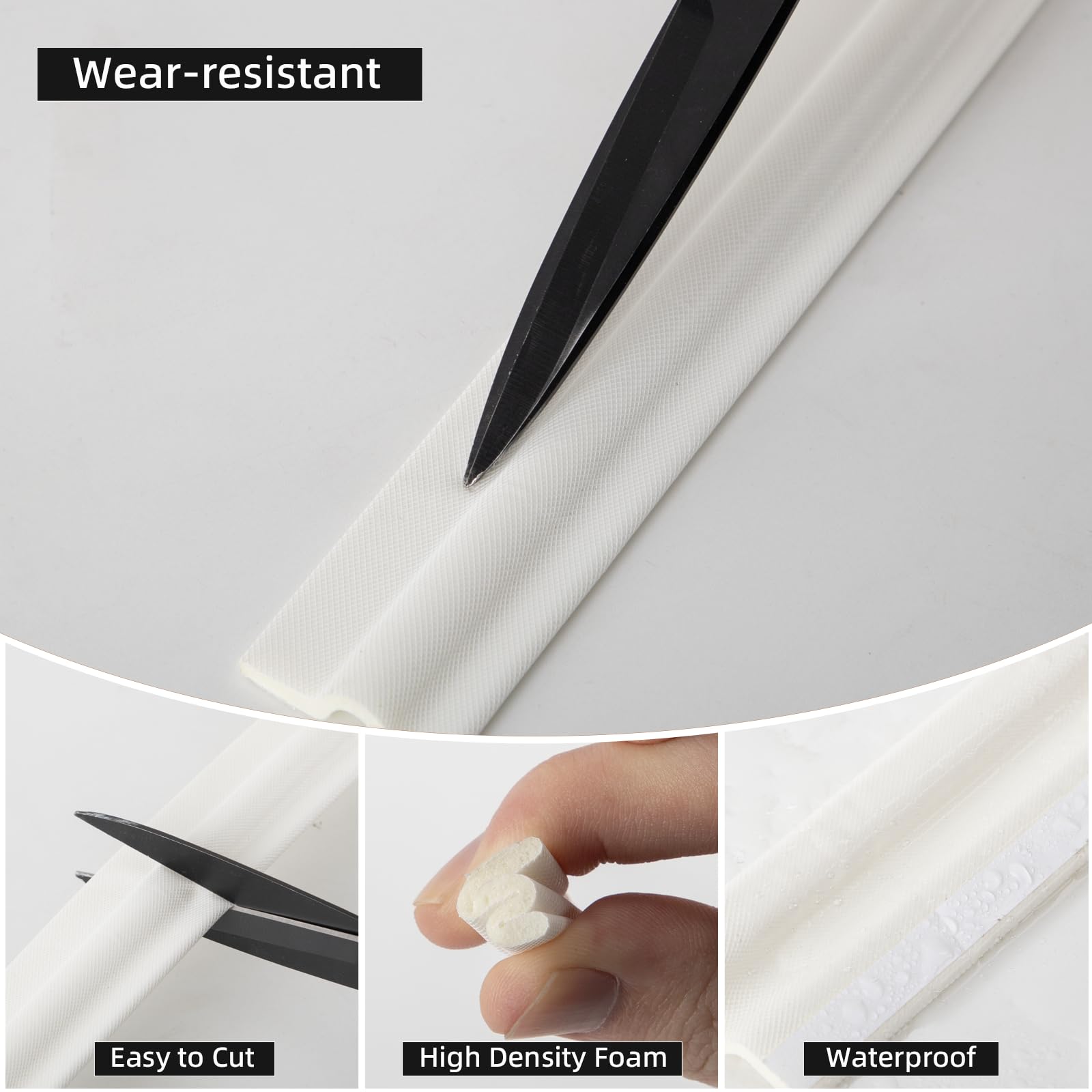 Kayleinster weatherstrip cross-section showing nylon fabric and PU foam layers.