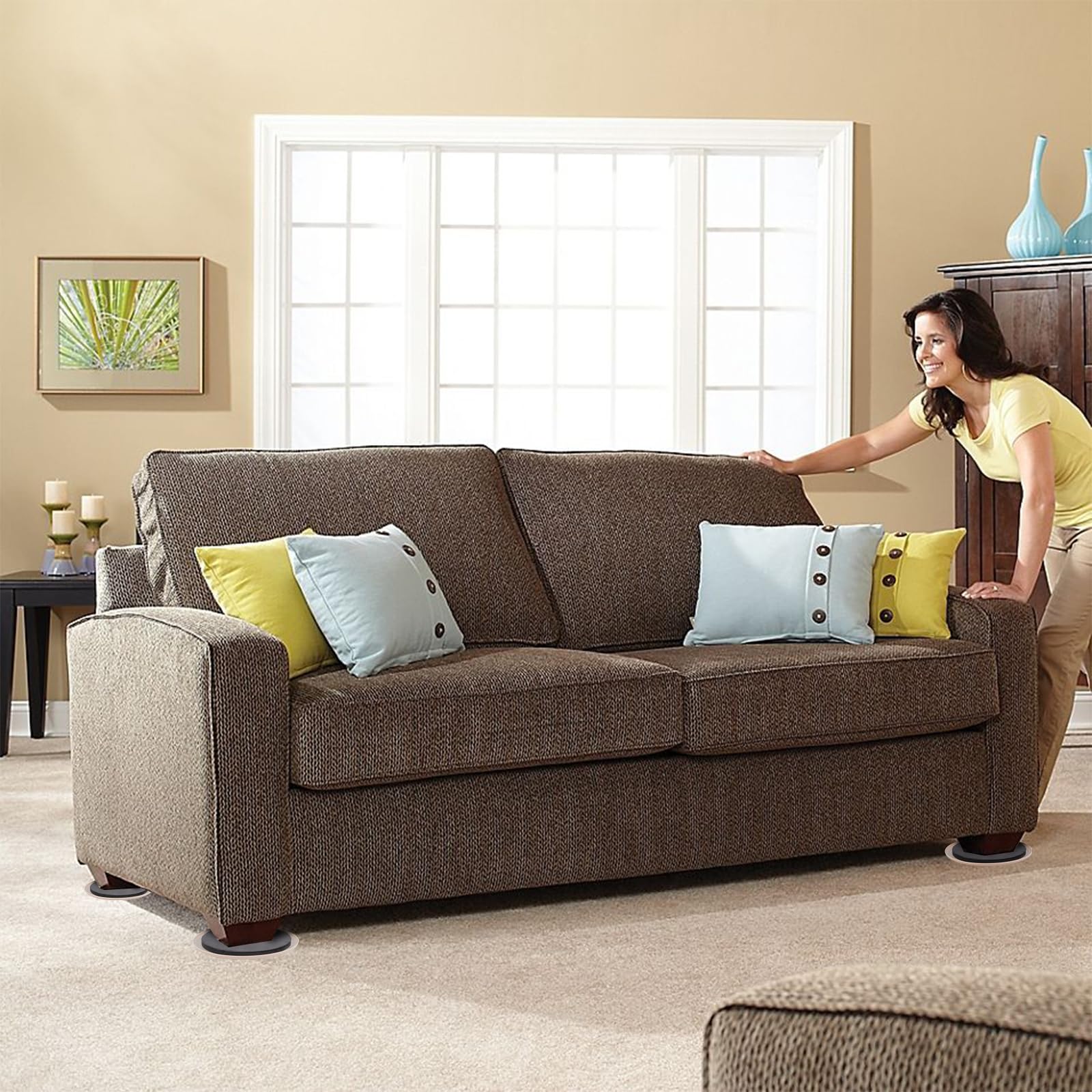 Kayzn carpet sliders protecting carpet surface with cushioned glide