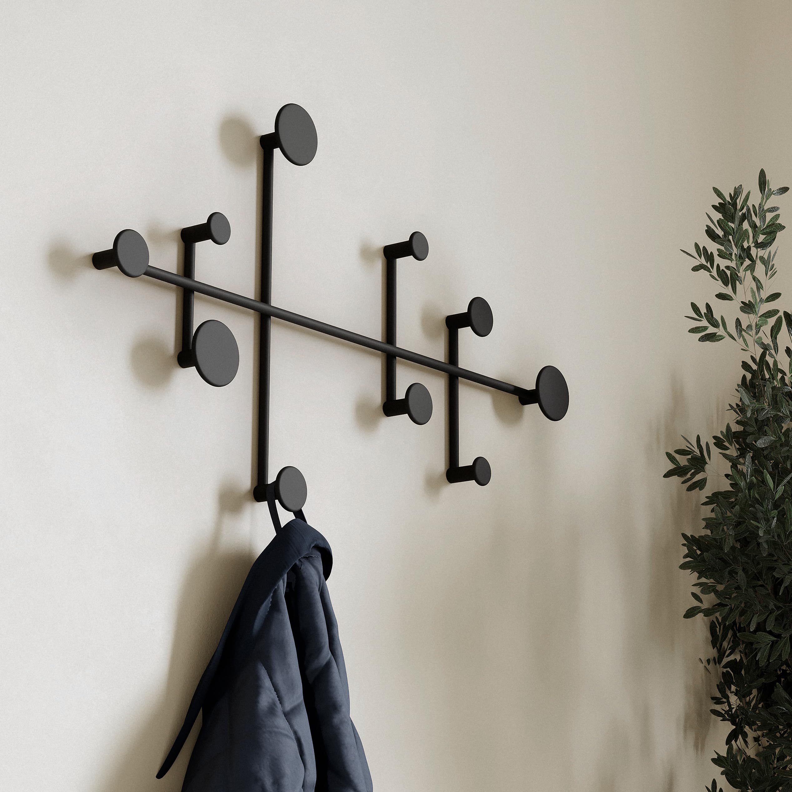 Kazai Sval hooks close-up reveals sturdy metal construction and versatile storage.