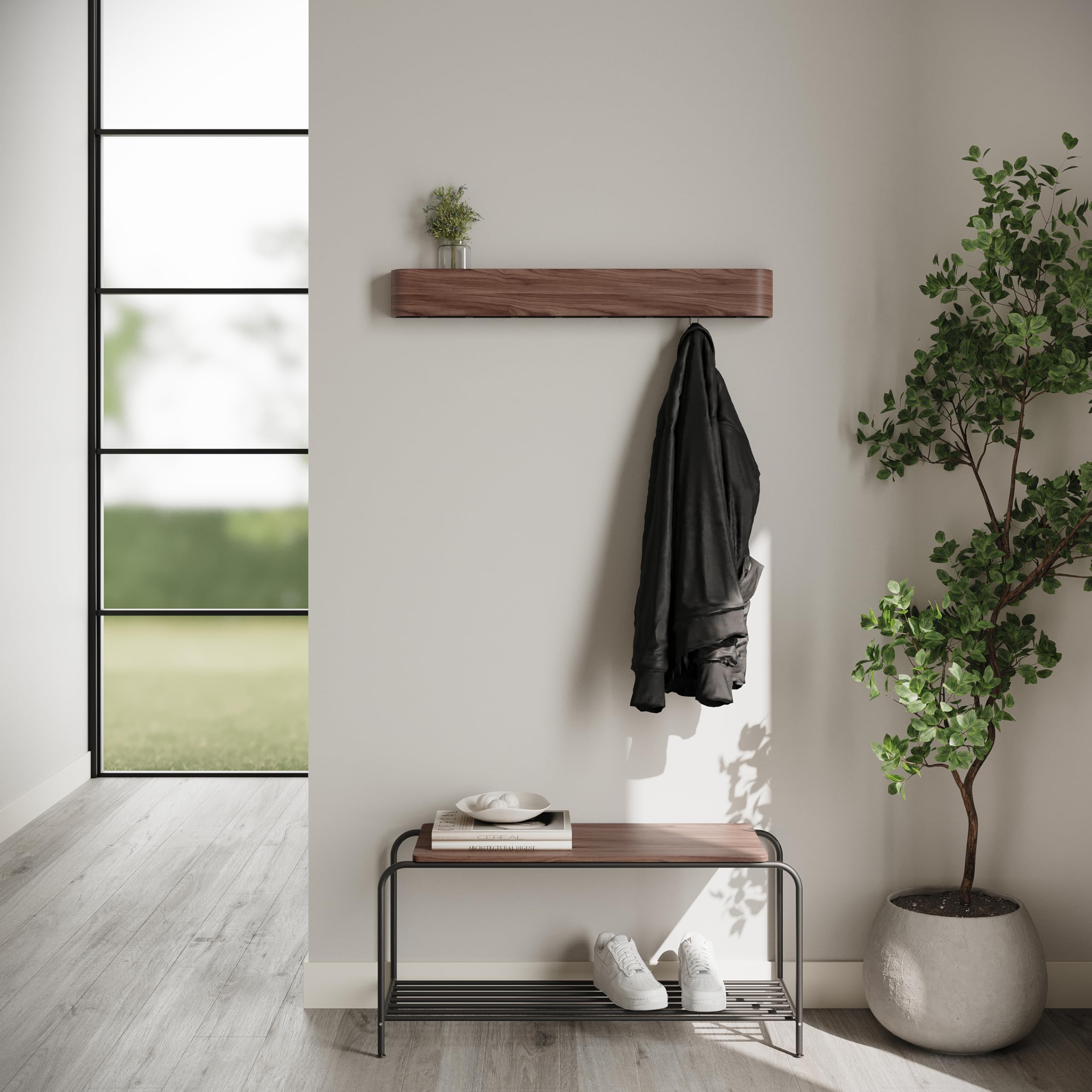 Kazai Toke walnut veneer finish close-up emphasizes durable matte surface.
