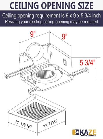 100 CFM airflow removes moisture and odors efficiently in mid-size baths