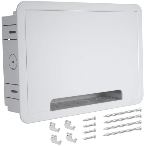 Kbiykuy 9 inch in-wall TV media box front view showing hidden devices for a tidy living room