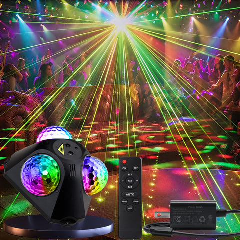 KBJ Disco Ball Party Lights unit close-up showing RGB colors and reflective panels