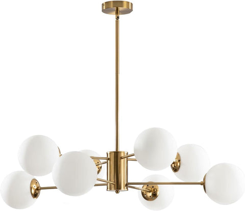 KCO Lighting 8-light glass sputnik chandelier viewed from dining area for modern appeal