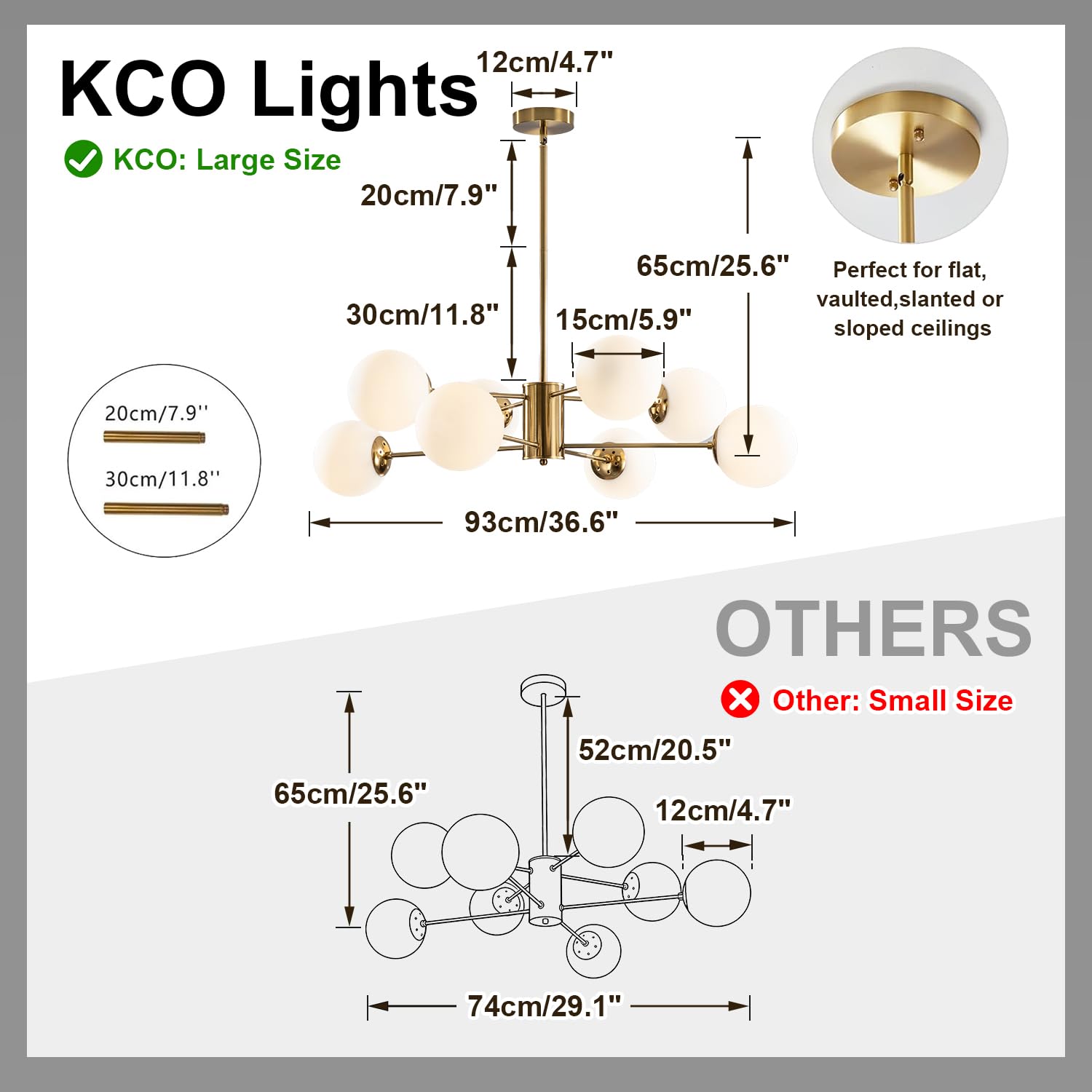 KCO Lighting brass gold finish highlights globe spheres, adding warmth to contemporary interiors