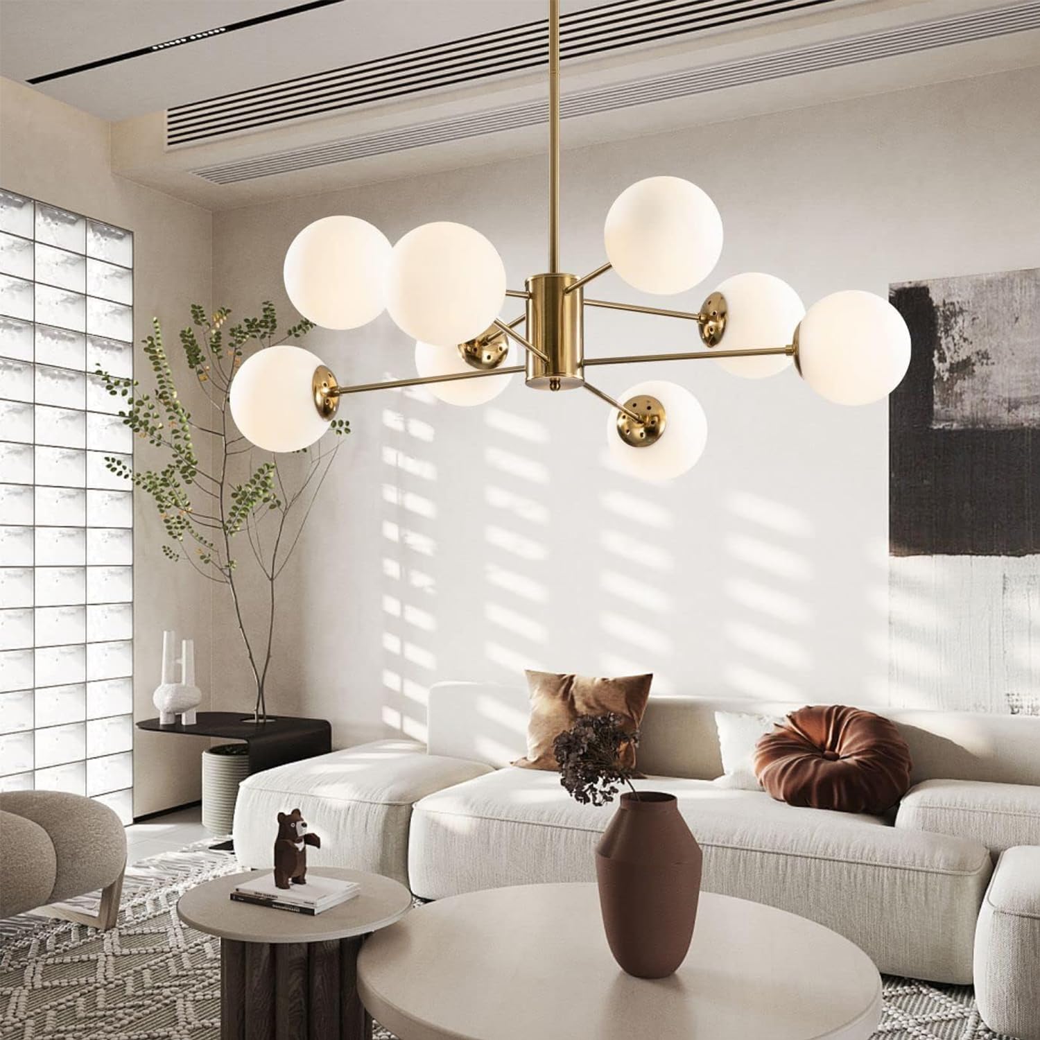 KCO Lighting brushed brass finish complements retro, mid-century, and modern décor styles