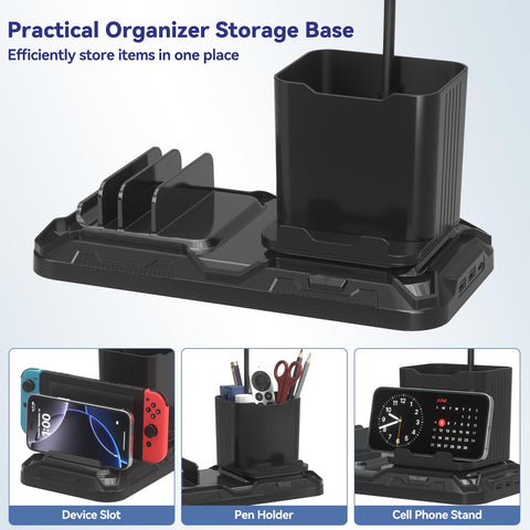 KDD desk lamp tablet slot for easy storage of devices.
