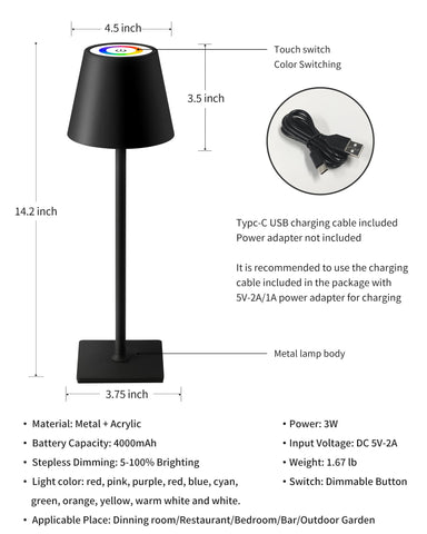 KDG cordless table lamp metal body exudes durability and modern decor
