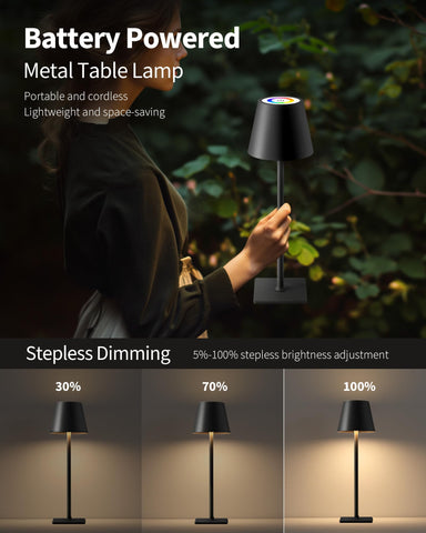 KDG cordless table lamp with USB-C charging for convenient power on the go
