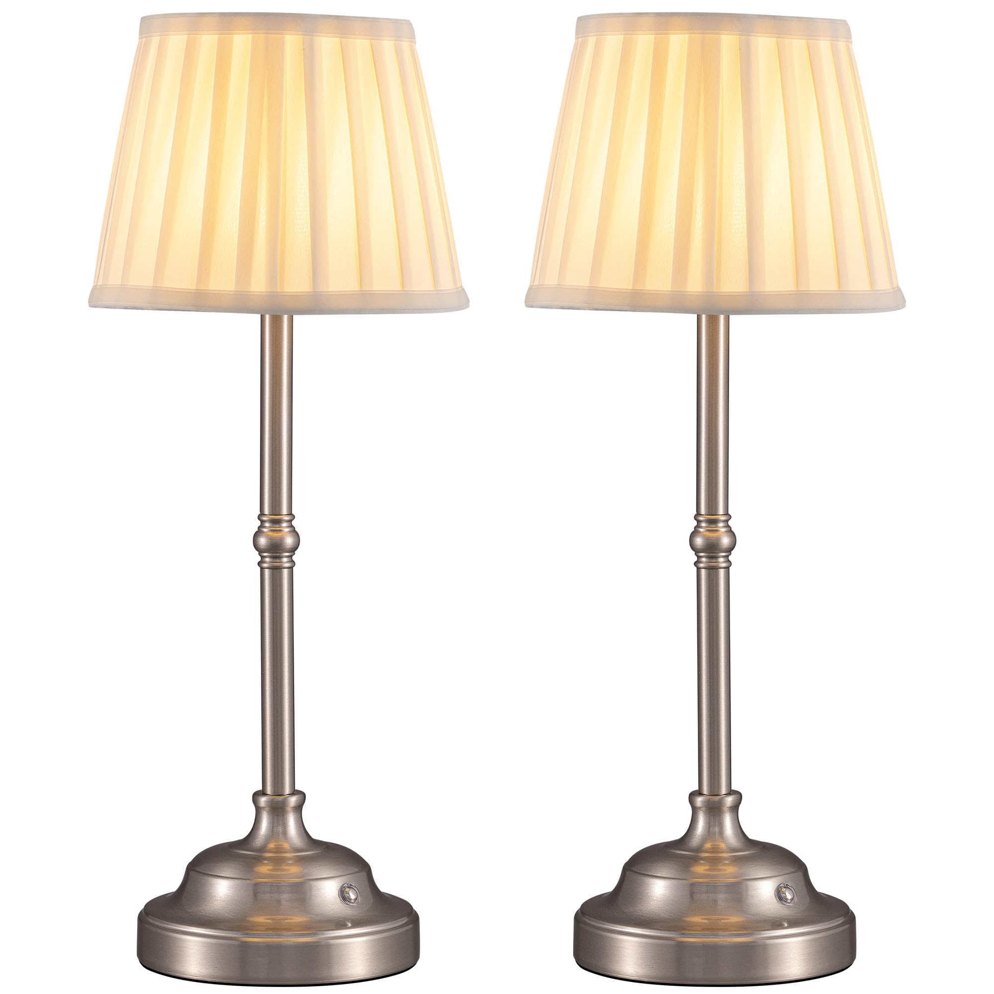 KDG cordless LED table lamp set in nickel angle view shows portable table lighting