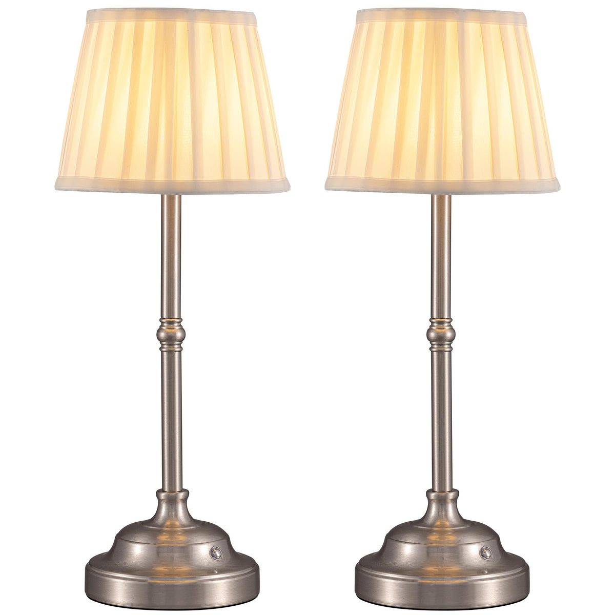 KDG cordless LED table lamp set in nickel angle view shows portable table lighting