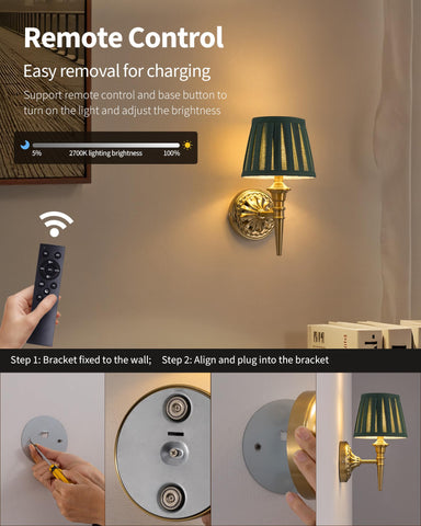 KDG cordless wall sconce dimmed light in a cozy setting