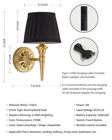KDG cordless wall sconce fully lit at maximum brightness for living room ambiance