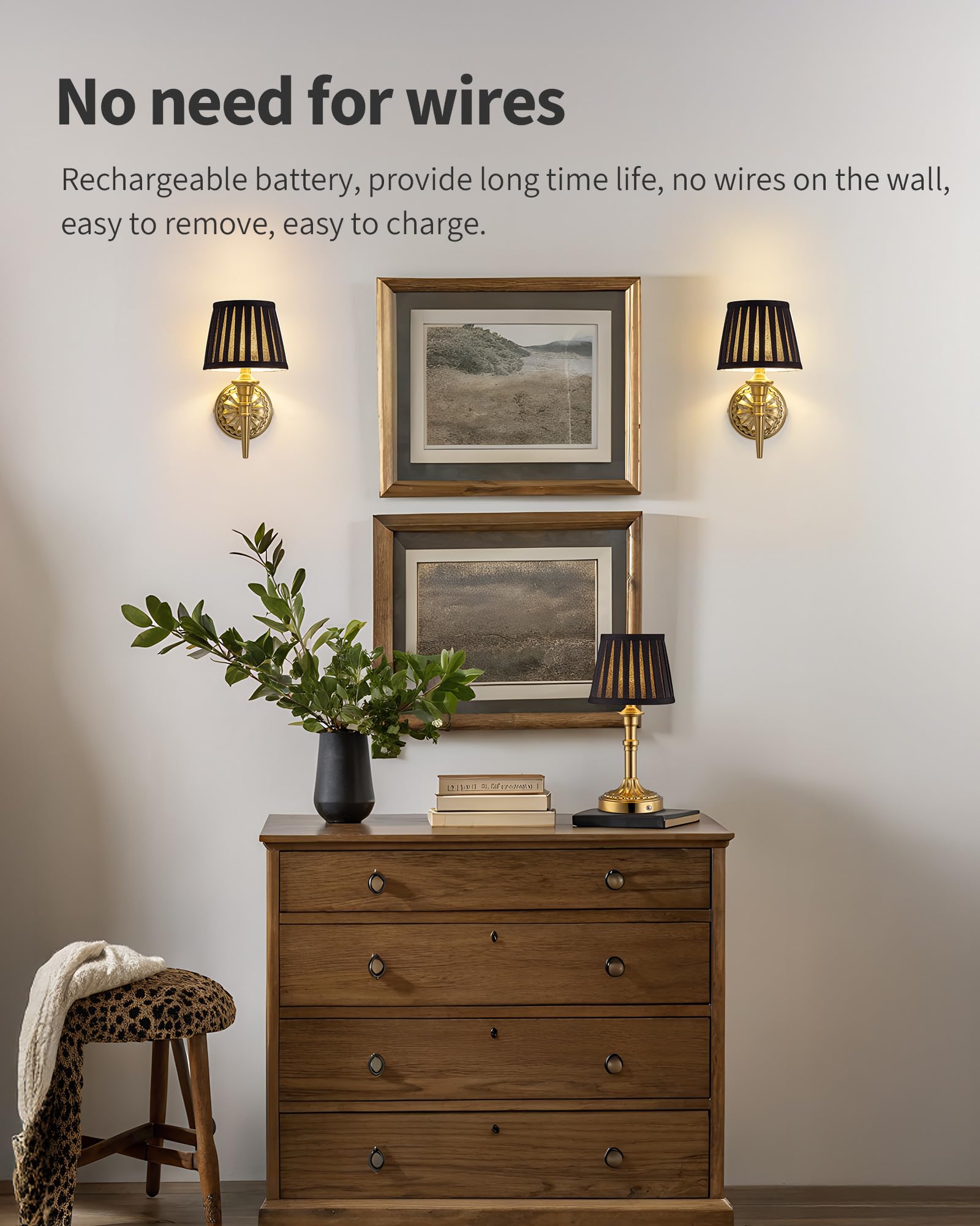 KDG cordless wall sconce charging port visible for easy Type-C recharge