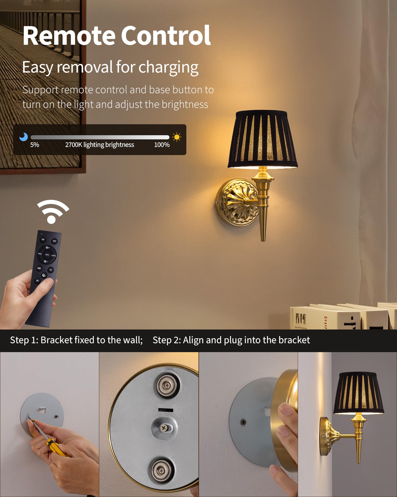 KDG cordless wall sconce dimming control demonstrated for precise brightness