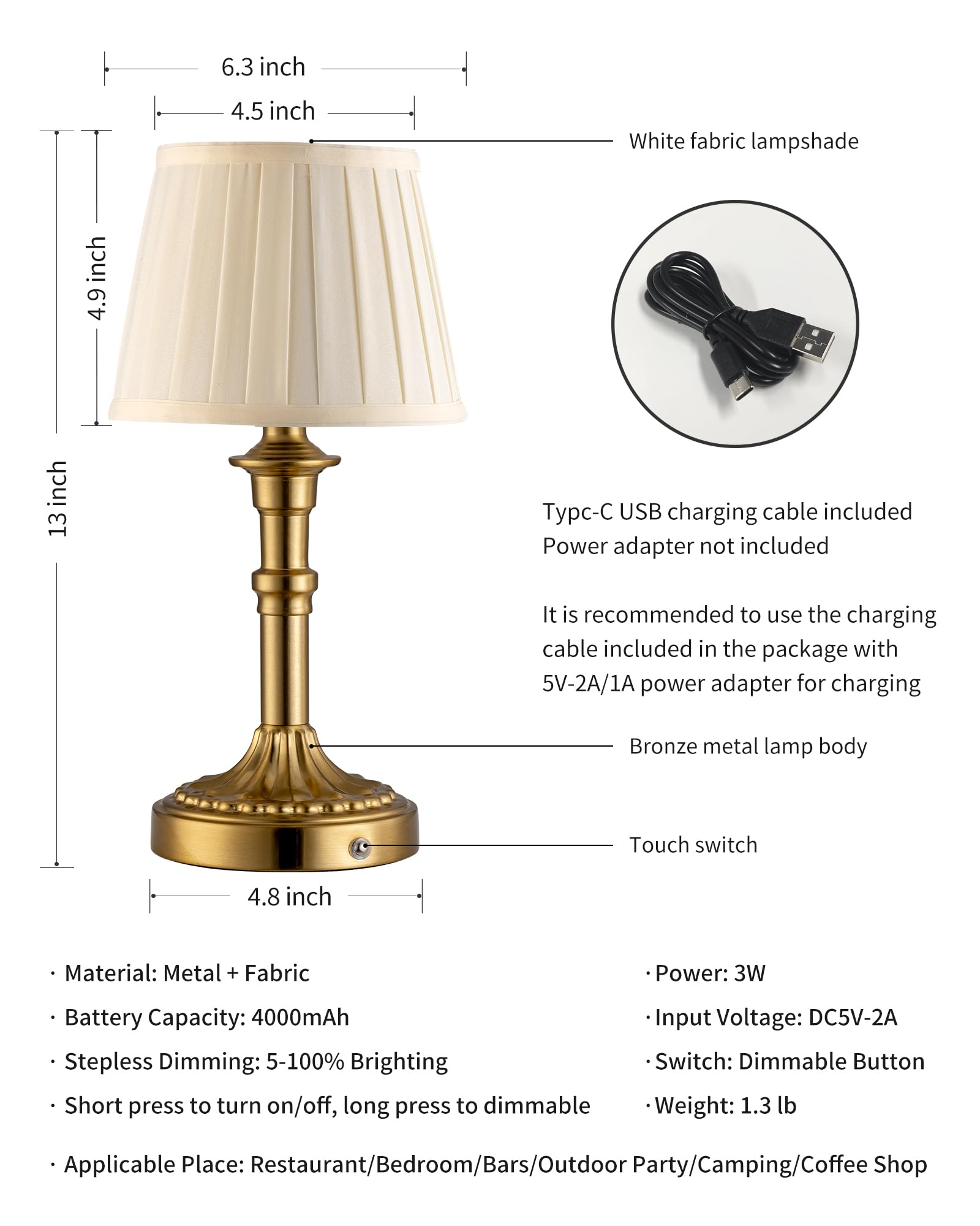 KDG metal body with bronze finish for durability and style.