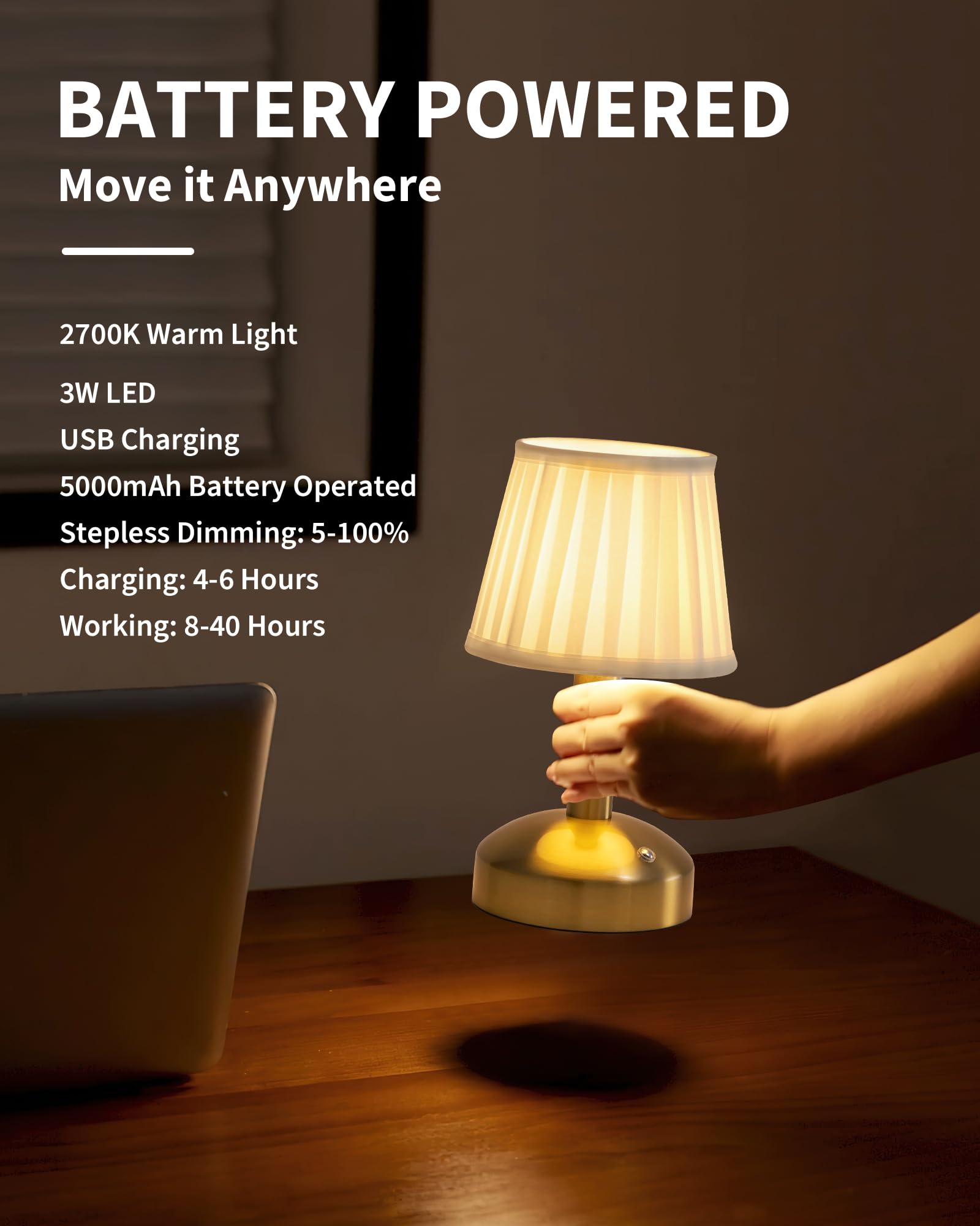 KDG cordless lamp shows built-in battery for cordless convenience