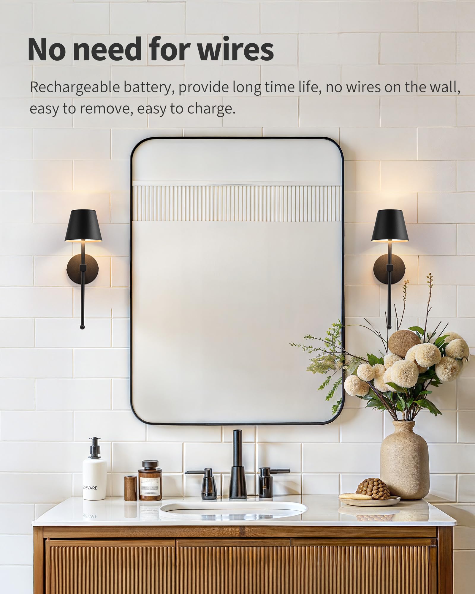 KDG cordless sconces run on a 5200mAh battery for dependable lighting.