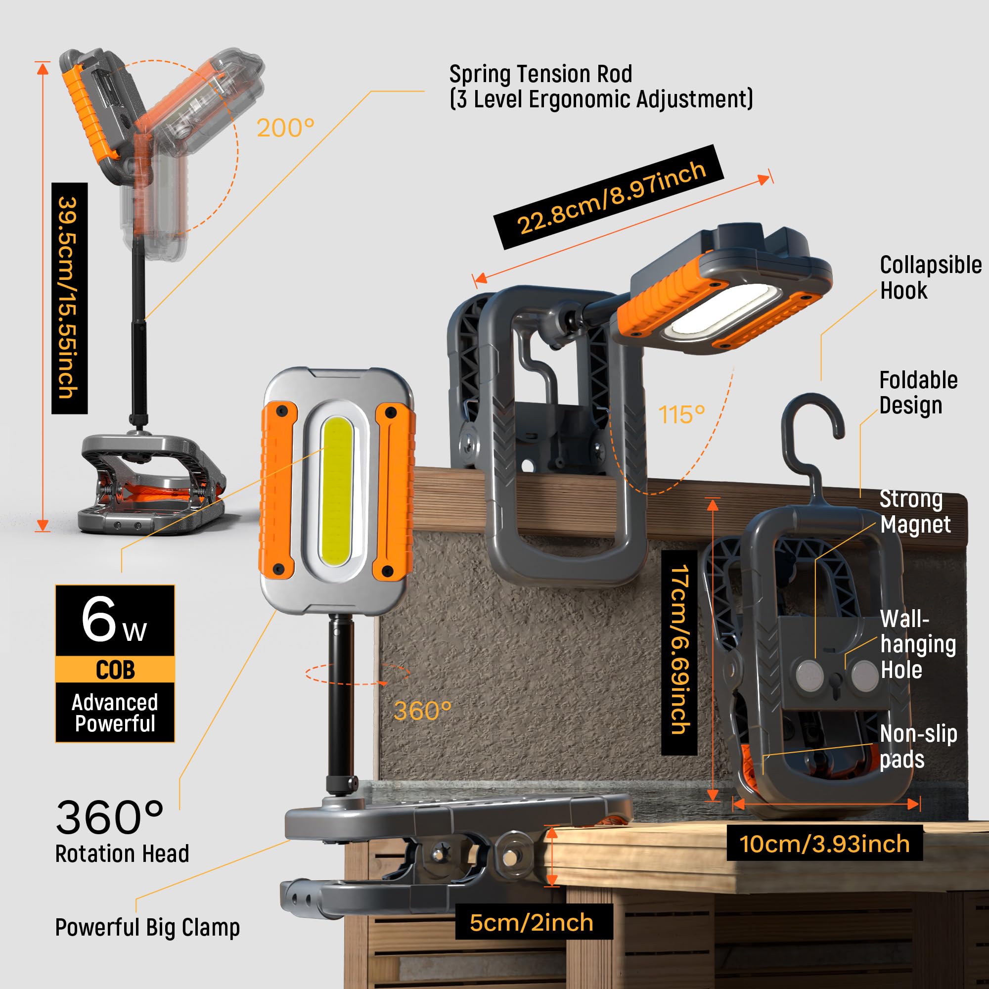 Keadeso light in clamp mode attached to metal surface during repair