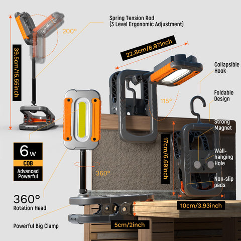 Keadeso light in clamp mode attached to metal surface during repair