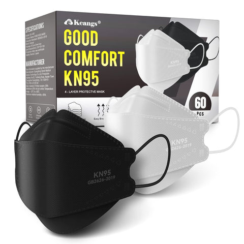 Keangs KN95 black 60-pack mask laid out for daily wear and coverage