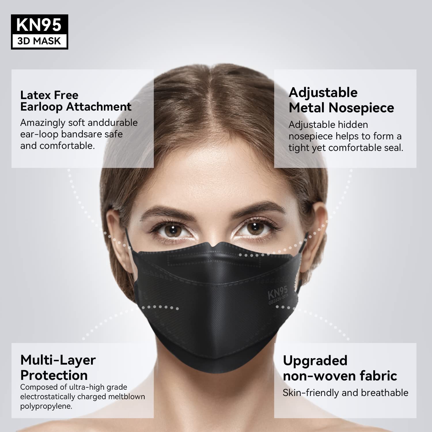 Keangs KN95 mask soft ear loops minimize ear strain.