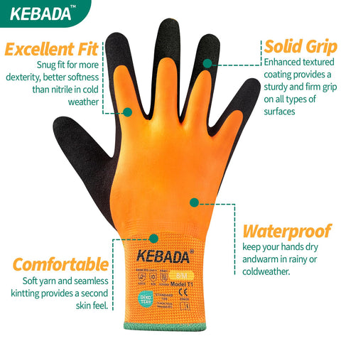 Kebada T1 inner thermal fleece lining keeps hands warm during long shifts.