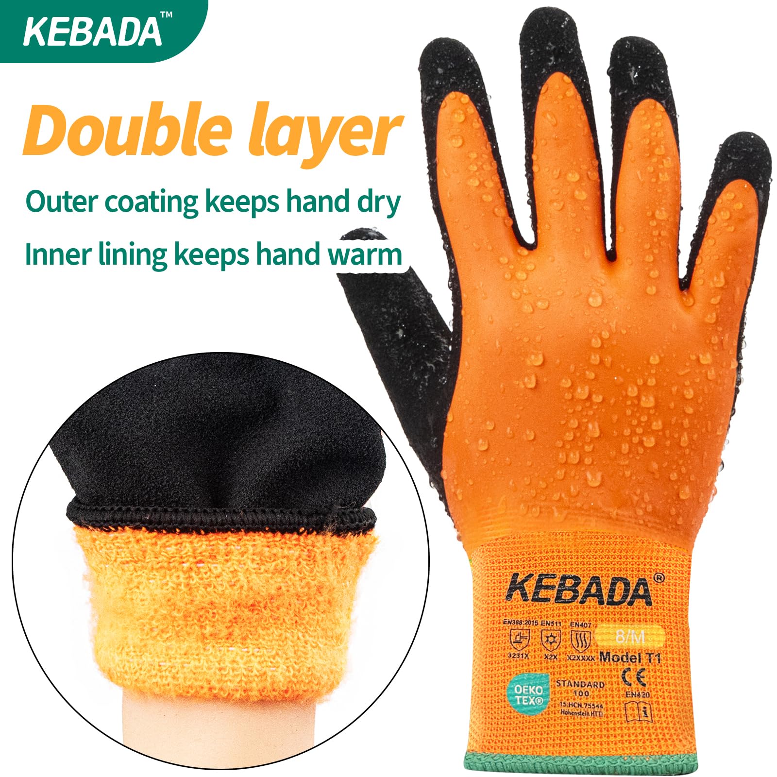 Kebada T1 textured palm and fingers provide secure grip on tools.