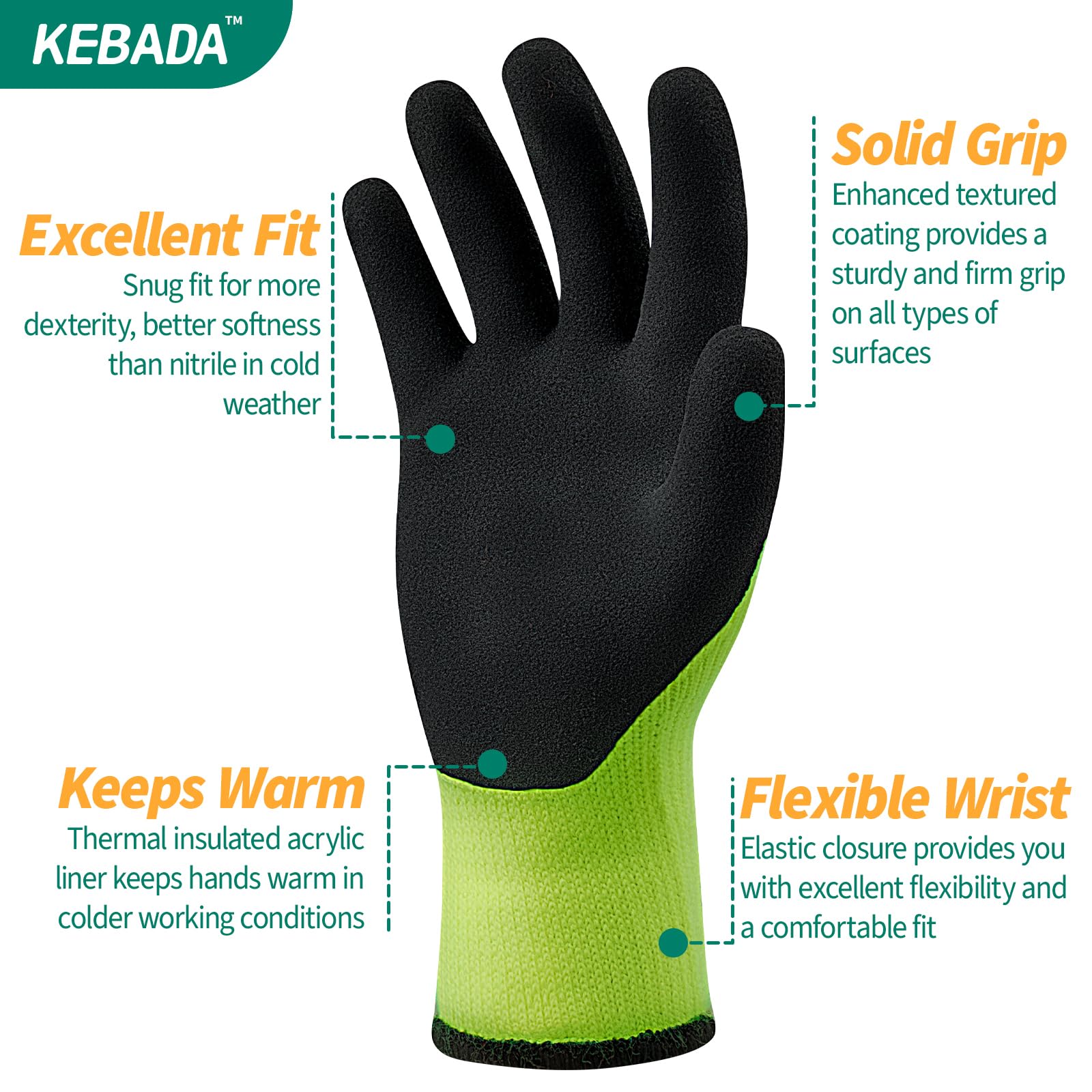 Kebada T3 Winter Work Gloves long wrist design delivers extra warmth and coverage