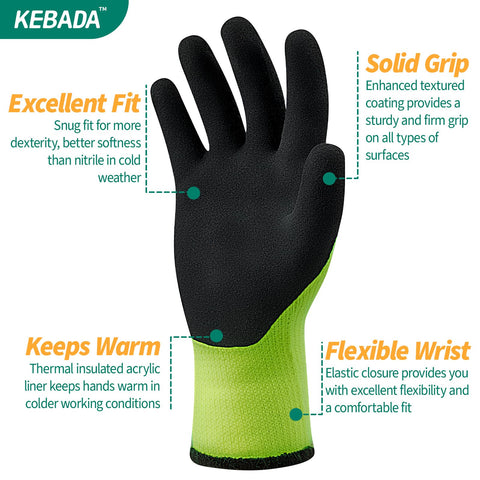 Kebada T3 Winter Work Gloves long wrist design delivers extra warmth and coverage