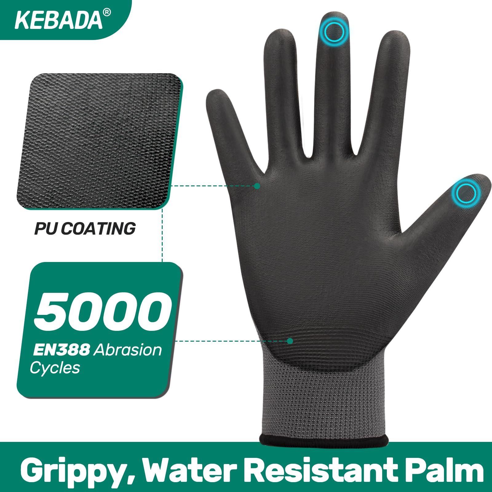 Kebada W1 gloves with touchscreen fingertips for easy device use.