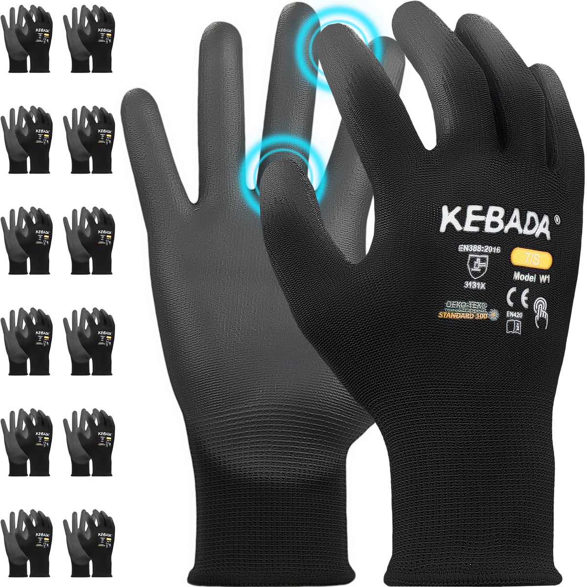 Kebada W1 gloves with grip provide reliable handling in dry and light oily conditions.
